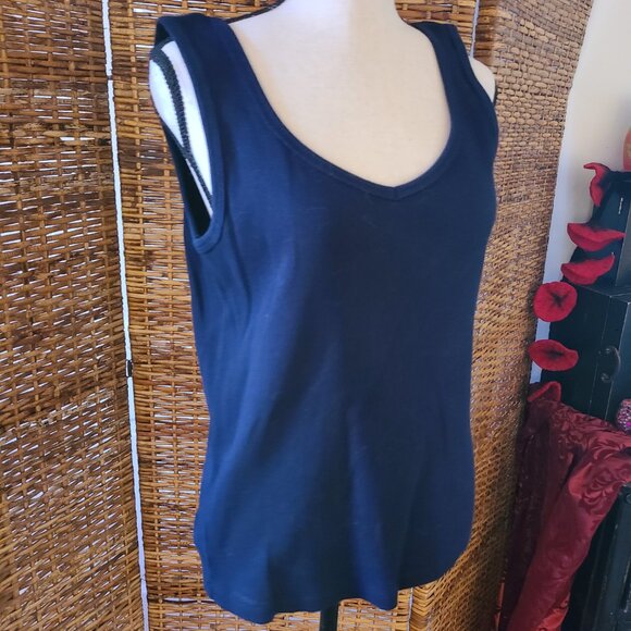 Lauren Ralph Lauren Ribbed Tank Top SZ M Navy Blue Y2K 90s USA Made - Picture 2 of 4